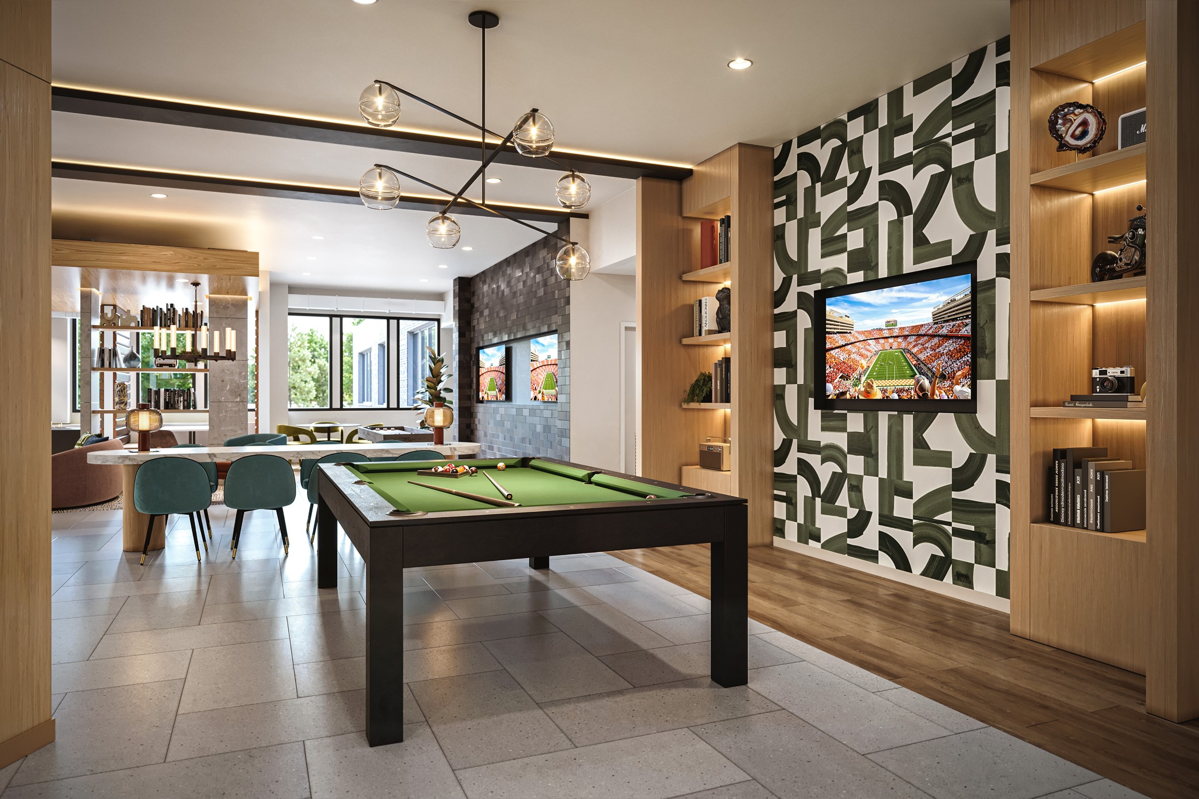 Clubroom with pool table and TV at The Marshall Binghamton
