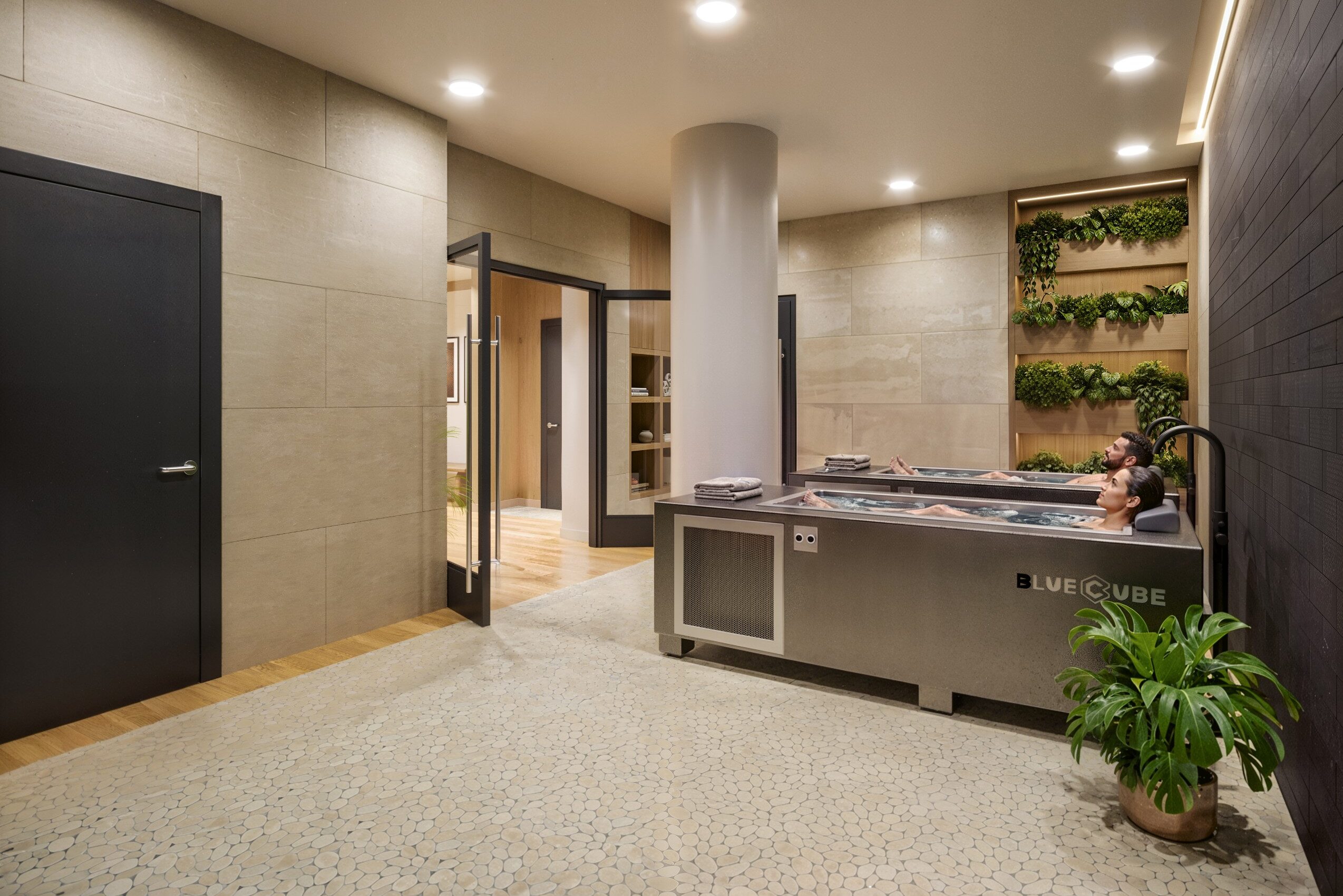 Rendering of BlueCube cold plunge baths at The Marshall Binghamton