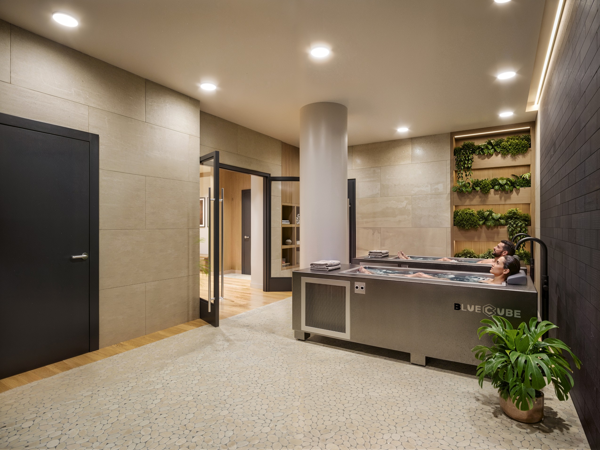 Rendering of BlueCube cold plunge baths at The Marshall Binghamton