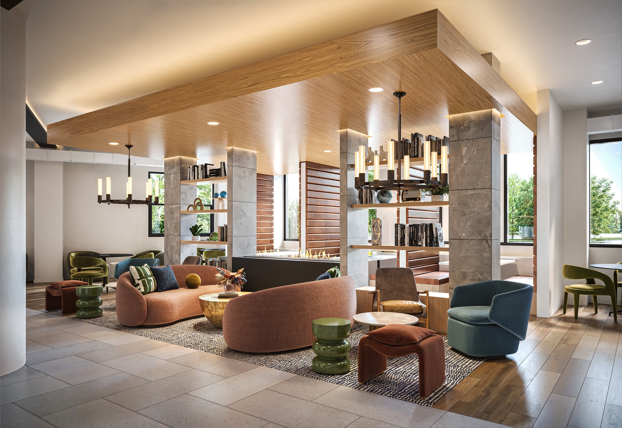 Rendering of the luxury clubroom at The Marshall Binghamton